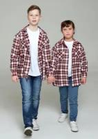 Рубашка детская Тедди бордовая для девочек и мальчиков/размер 152/фланелевая/рубашка с длинным рукавом/клетчатая рубашка унисекс