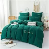Комплект постельного белья Однотонный Сатин Вышивка CHR049 2 спальный простынь на резинке 160*200*35 см