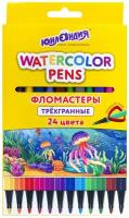 Фломастеры Юнландия "водный МИР", 24 цвета, трехгранные, вентилируемый колпачок, картон, 152183