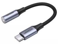 Кабель Ugreen USB C - AUX Jack 3.5 мм, с чипом DAC (ЦАП), 10 см, серый