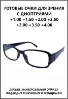 Очки готовые пластиковые женские мужские +3.50 корригирующие зрения для чтения, купить оптику плюс с диоптриями и прозрачными линзами