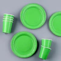 Набор бумажной посуды, 6 тарелок, 6 стаканов, цвет зеленый ТероПром 9683694
