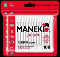 Maneki Палочки ватные гигиен. RED, с белым бумажным стиком, в zip-пакете, 100 шт