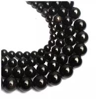Бусины из натурального камня Обсидиан Черный, шарик 10 мм, 38 см/нить, около 35 шт