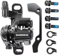 Тормоз дисковый (калипер) механический, Shimano BR-M375, с адаптером, болтами и колодками, R160/F180, черный