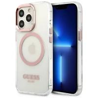 Чехол Guess PC/TPU Metal outline Magsafe для iPhone 13 Pro, прозрачный/розовое золото