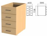 Тумба приставная Монолит без крышки, 400х595х728 мм, 4 ящика, бук бавария (ТМ06.1)