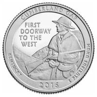 Памятная монета 25 центов (квотер, 1/4 доллара). Национальные парки, парк Камберленд Гэп. США, 2016 г. в. Монета в состоянии UNC (без обращения)