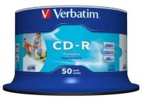 Диск Verbatim CD-R 700Mb 52x Cake Box (50шт) Printable (43438)