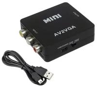 Адаптер-переходник с AV (RCA тюльпаны) на VGA + аудио, 1080P, AV2VGA для монитора, телевизора, ноутбука, компьютера, проектора / черный