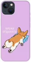 Силиконовый чехол на Apple iPhone 14 / Эпл Айфон 14 с рисунком "Relax for corgi" Soft Touch сиреневый