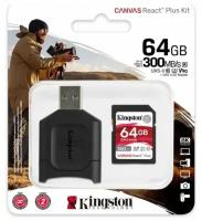 Карта Памяти 64Gb Kingston Canvas React Plus SDXC UHS-II U3 V90 + USB Reader (300/260 Mb/s)