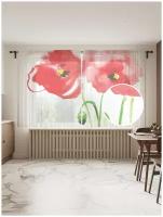 Тюль для кухни и спальни JoyArty "Два мака", 2 полотна со шторной лентой, 145x180 см