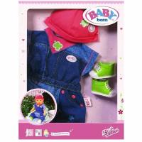 Одежда для кукол Baby born Джинсовая коллекция: джинсовый комбинезончик, шапочка, кеды Zapf Creation