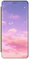 Чехол-книжка на Apple iPhone SE / 5s / 5 / Эпл Айфон 5 / 5с / СЕ с рисунком "Розовое небо и космос" золотой