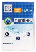 Пелёнки гигиенические MODUM одноразовые впитывающие DRY DAY, Super, 60х90, 5 шт