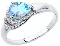 Кольцо Diamant, серебро, 925 проба, родирование, топаз, фианит, размер 18.5