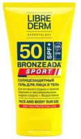 LIBREDERM Cолнцезащитный гель для лица и тела, водостойкий, Спорт, SPF50, BRONZEADA, 150 мл, Librederm