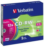 Диск CD-RW Verbatim 700Mb 12x Slim case (5шт) Color (43167)