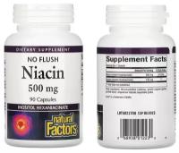 Natural Factors, Niacin, ниацин без приливов, 500 мг, 90 капсул (инозитола гексаниацинат)