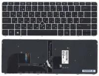 Клавиатура для ноутбука HP EliteBook 745 G3, 745 G4, 840 G3, 840 G4 серебряная, с рамкой, с подсветк