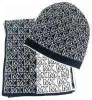 Сет Michael Kors шапка и шарф черно-белый в монограмму BLACK /WHITE 2 PIECE SCARF & HAT SET