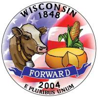 (030d) Монета США 2004 год 25 центов "Висконсин" Вариант №2 Медь-Никель COLOR. Цветная