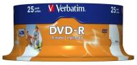 Носители информации DVD-R Printable, 16x, Verbatim Azo Wide, Cake/25, 43538