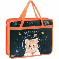 Папка с ручками А4 ArtSpace "Space Cat", пластик, на молнии, 80мм