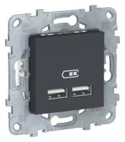 Розетка USB Schneider Electric Unica NEW NU541854 скрытая установка антрацит два модуля для зарядки 2100 мА