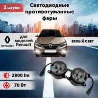 Светодиодные противотуманные фары 70W ПТФ Рено Дастер / Renault Duster, Рено Логан / Renault Logan