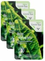 Корейская тканевая маска для для проблемной кожи лица с экстрактом зелёного чая Fresh Green Tea Mask Sheet, набор 3 шт. х 23 мл