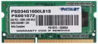 Модуль памяти Patriot SO-DIMM DDR3 4GB PSD34G1600L81S (PC3-12800, 1600MHz, 1.35V)