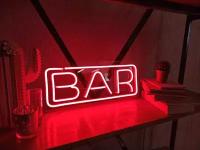 Вывеска светодиодная неоновая Bar, 40х10 см