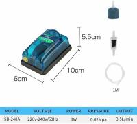 Компрессор SOBO для аквариума SB-248A, 1 канал 3.5л/м с распылителем и шлангом и обратным клапаном