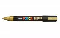 Маркер UNI POSCA PC-5M, золотой, 1.8 - 2.5 мм, овальный наконечник