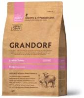 Гипоаллергенный низкозерновой сухой корм Grandorf для щенков от 3 недель, беременных и кормящих собак всех пород Ягнёнок с индейкой, 3 кг