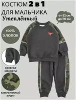 Детский утеплённый комплект одежды для мальчика от 2 до 6 лет, с камуфляжным принтом, детский костюм из хлопка