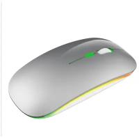Мышь беспроводная c RGB-подсветкой, перезаряжаемая, Mouse/Беспроводная бесшумная мышь с подсветкой и аккумулятором, USB + Bluetooth 5.0 . Серебро