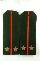 Погоны Министерства обороны (МО) лейтенант, оливковые, 1 красный просвет, офисные, вышивка канитель-латунь, на пластике