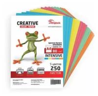 Бумага цветная CREATIVE color, А4, 80 г/м2, 250 л, (5 цветов х 50 л.), микс интенсив, БИpr-250r