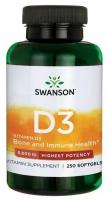 Витамин D3 Swanson, Highest Potency Vitamin D3 5000, 250 капсул