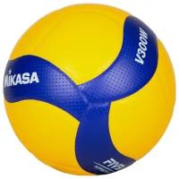 Мяч волейбольный Mikasa V300W, р.5, FIVB Appr, 18 пан, микрофибра, клееный, желто-синий