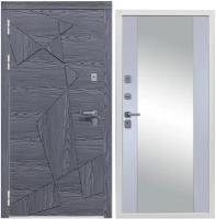 Дверь входная металлическая DIVA 97/3 Зеркало 2050x960 Левая Дуб Графит - Д15 Силк Маус, тепло-шумоизоляция, антикоррозийная защита для квартиры