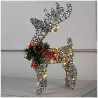 Светодиодная фигура Олень, новогодний декор, 30x25x8 см, металл серебристый, свечение теплое белое