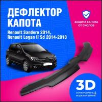 Дефлектор капота Renault Sandero (Рено Сандеро), Renault Logan II (Рено Логан), 2014-2018 (мухобойка) CobraTuning