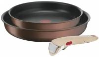 Набор посуды со съемной ручкой Tefal Ingenio Eco Respect L7609053, 3 предметов, диаметр 24/28 см, с индикатором температуры, с антипригарным покрытием, для газовых, электрических и индукционных плит, сделан во Франции, коричневый