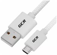 GCR Кабель 1.0m MicroUSB, быстрая зарядка, белый нейлон