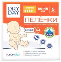 Пелёнки гигиенические MODUM одноразовые впитывающие DRY DAY, детские 0+, Super, 60х40, 5 шт