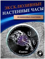 Часы настенные из Виниловых пластинок - Знаки Зодиака (серебристая подложка)